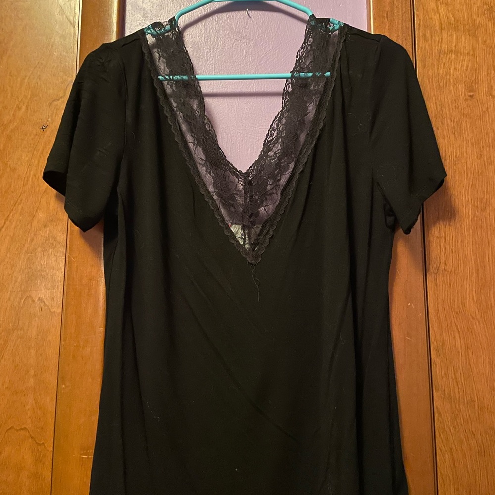 lace front and back, v-neck shirt.